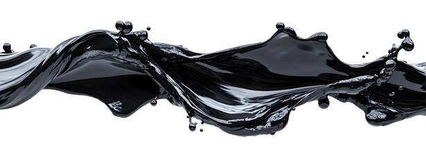 Black Liquid Swirling, Splashing Dynamically, Isolated on White Background