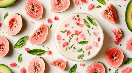 Refreshing Watermelon and Guava Yogurt Bowl with Basil