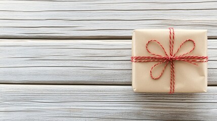Fototapeta premium Rustic Gift Box on Wooden Background Simple Gift Wrapping