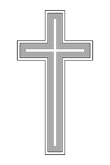 Latin cross, crux immissa with inward-facing repetitions. Representation of Christianity and Christendom and symbol of Jesus, who sacrificed himself for humanity and atoned for the sins of the world.