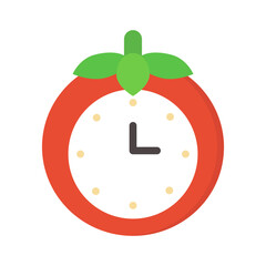 Pomodoro timer clock icon. Business, countdown, deadline, task management, productivity, work, schedule concepts. Flat vector design isolated illustration.