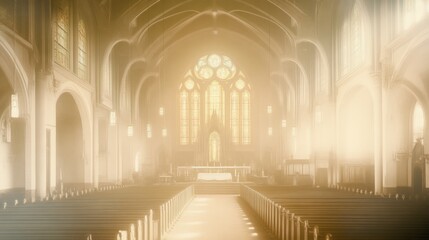 Nostalgic 1920s Church Service with Vintage Atmosphere, Reverent Congregants, and Stained Glass Beauty