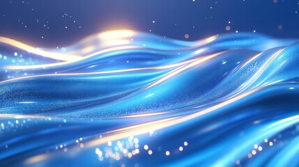 Fototapeta premium Abstract Blue Liquid Waves with Golden Lights