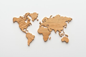 A wooden map of the world, showcasing continents in a minimalist design, perfect for home or office decor.
