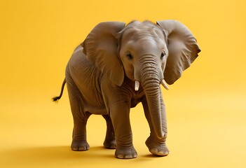 Fototapeta premium Adorable African Elephant Calf Against a Bold Yellow Background. Generative AI