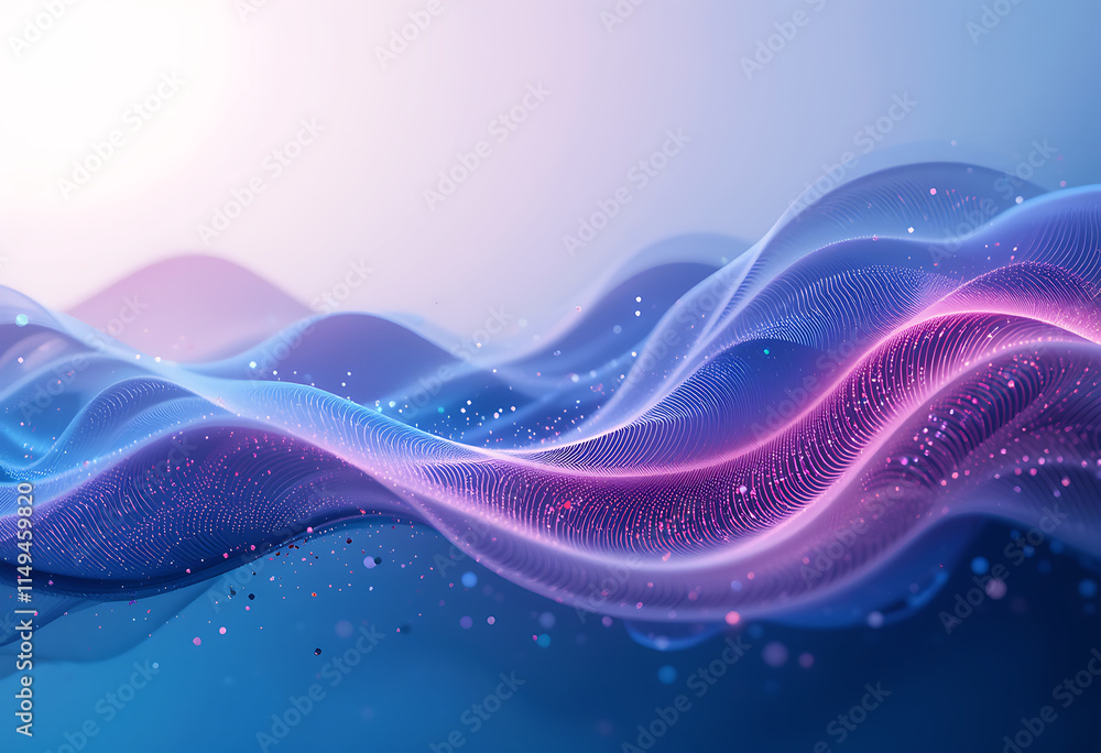 Fototapete gradient waves with light particles, flowing abstract background design