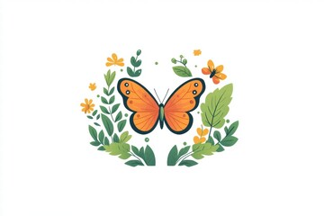Orange Butterfly in Floral Wreath