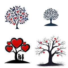 Heart-filled tree illustrations transparent background love symbols nature art whimsical design