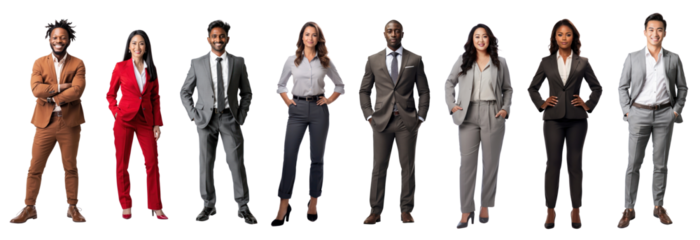 PNG Diverse professionals in business attire, element set on transparent background