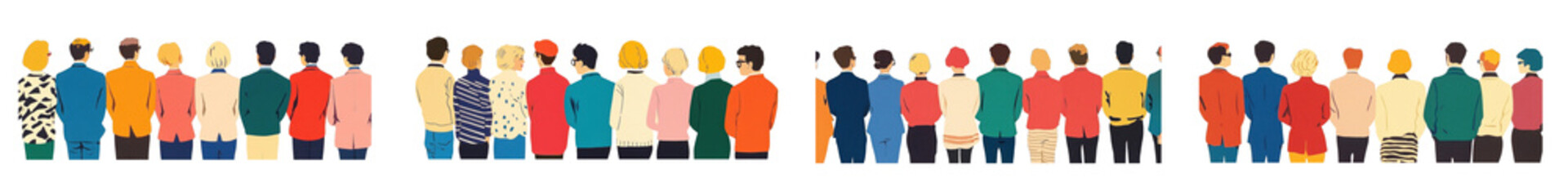 Fototapeta premium PNG Diverse crowd colorful clothing gathering, element set on transparent background