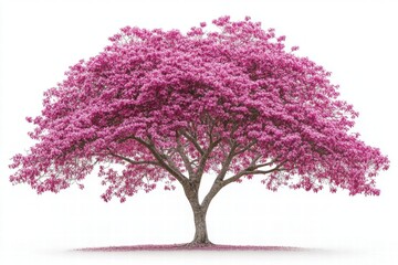 Pink Flowering Tree Isolated on White Background