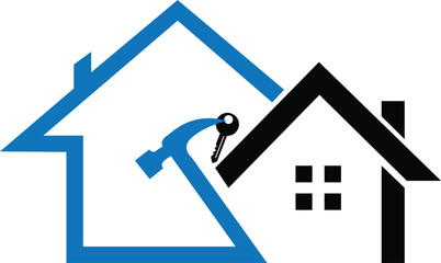 Vector home Real estate home logo repair, roofing, painting, construction, handyman, remodeling logo house icon  blue design