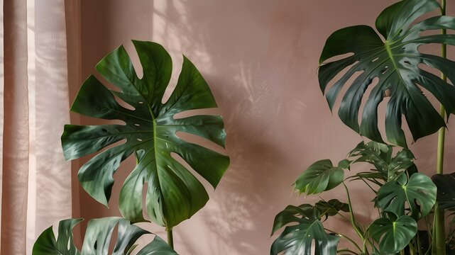 Monstra and palm leaves 