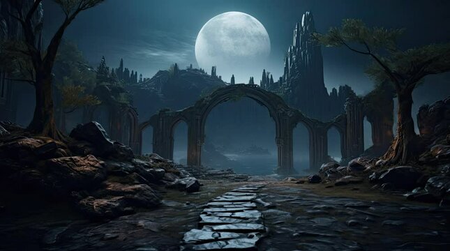 A view of a supermoon at night. 4k animated video