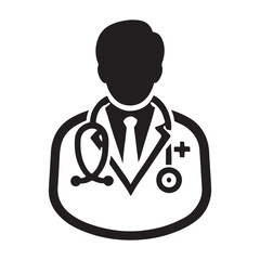 Male doctor profile picture with stethoscope icon silhouette vector.