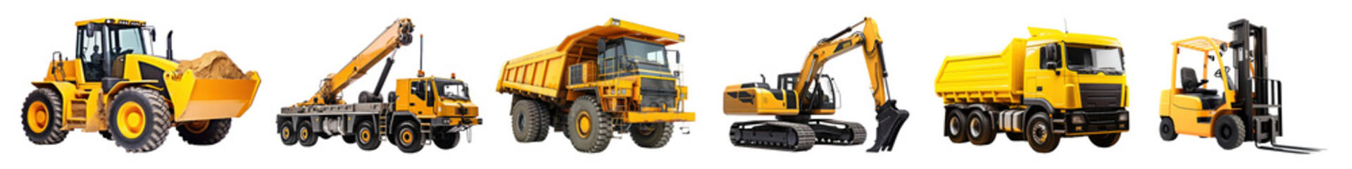 Construction vehicle png cut out element set, transparent background