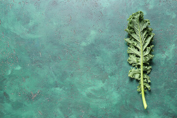 Fresh leaf of kale cabbage on green background
