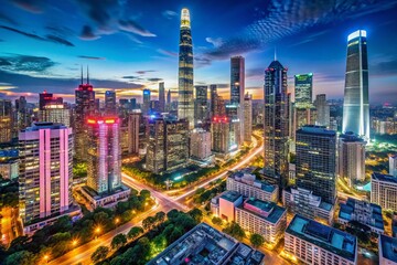 Fototapeta premium Panoramic Night View of Guangzhou Tianhe CBD, Skyscrapers, City Lights, China