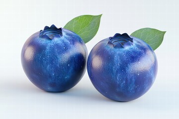 Obraz premium Two Fresh Blueberries with Leaves