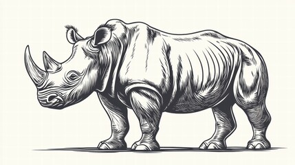 Fototapeta premium Rhinoceros Line Art Illustration