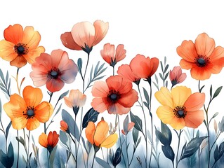 Obraz premium Watercolor of small flowers with slender petals and long leaves in retro colors