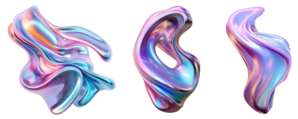 3d hologram fluid shape png cut out element set, transparent background