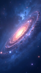 Obraz premium A stunning view of a distant galaxy with swirling nebulae, stars, and cosmic dust, set against a backdrop of deep blues and purples, creating a mesmerizing and otherworldly HD phone wallpaper.