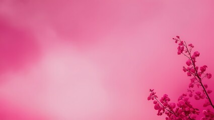 Obraz premium Pink flowers branch with a vibrant pink background. Perfect for feminine designs, spring or summer-themed projects, floral backgrounds, or nature-inspired patterns