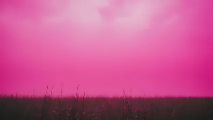 Fotobehang Pink sky over a dark grass field. Serene and dramatic landscapes are suitable for nature-themed designs, backgrounds, or inspirational content. Unique and evocative © riffadi.id