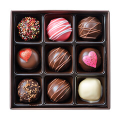 Delicious chocolate truffles Valentine's in a box on transparent background