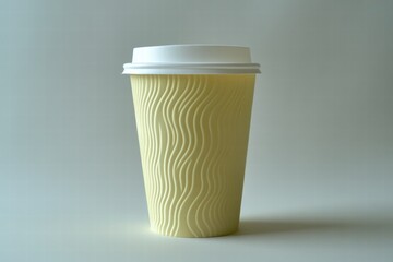 Pale Yellow Wavy Textured Disposable Coffee Cup with Lid