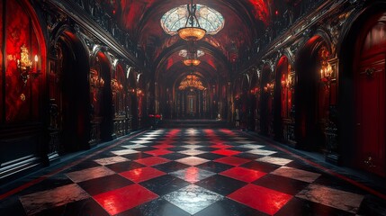 Obraz premium Dark Palace Corridor: A Grand and Mysterious Interior