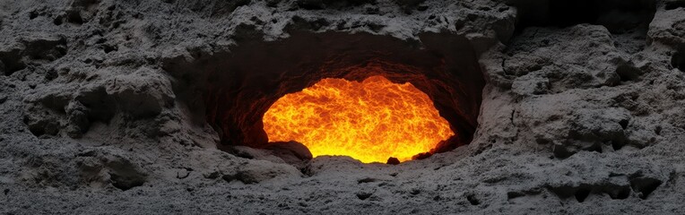 火山の岩の隙間から見える溶岩の流れとその神秘的な光