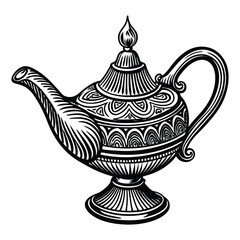 traditional oil lamp detailed in line art