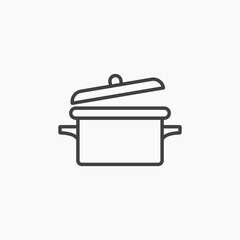 Cooking pot thin outlined vector icon.