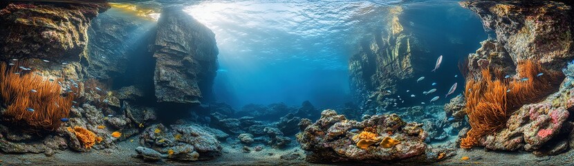 Fototapeta premium Exploring Vibrant Underwater Reefs: Discover Colorful Coral and Fish in Stunning 360? View