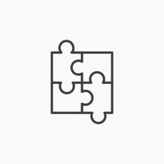 Puzzle thin outlined vector icon.