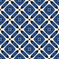 Moroccan Style Geometric Design Seamless Background Pattern in Blue, repeating azulejo style diamond shape pattern suitable for both digital and print projects
