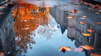 Autumn Reflections in a Puddle