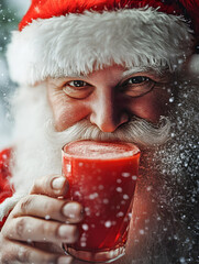 Santa Claus Enjoying a Festive Cocktail