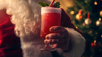 Santa Claus Enjoying a Festive Cocktail