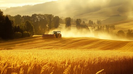 Fototapeta premium Vibrant Agricultural Machinery in Golden Field
