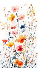 Naklejka premium Small flowers with slender stems and leaves for phone wallpaper