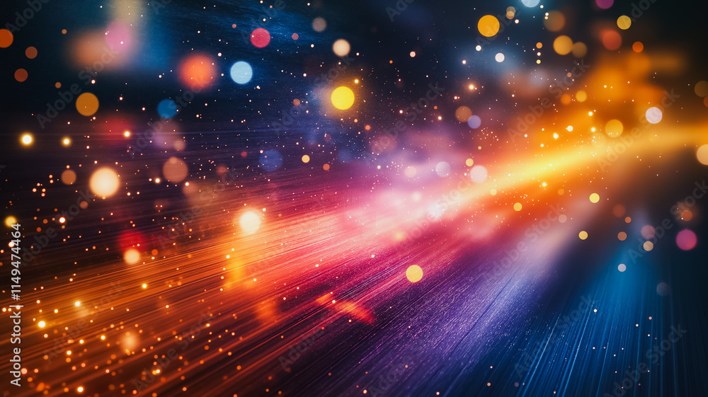 Poster a colorful, blurry image of a light show with many different colored lights. the image has a dreamy,