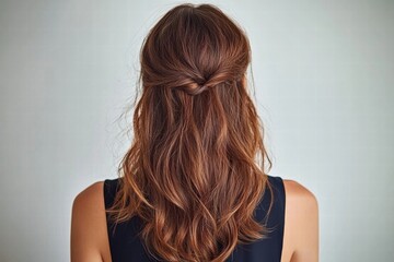 Obraz premium Woman with Long Brown Hair in Half-Updo Hairstyle