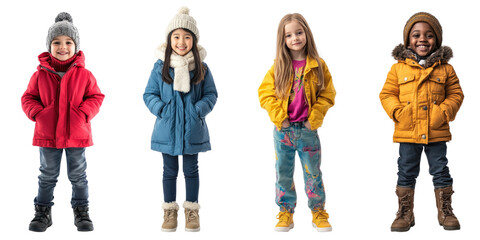 Fototapeta premium PNG Colorful winter children's fashion, element set on transparent background