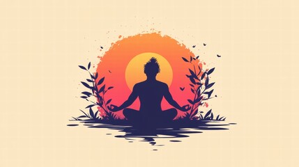 Silhouette of Man Meditating at Sunset
