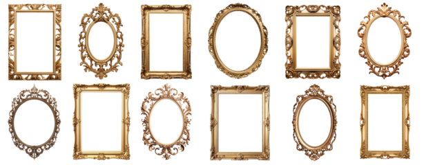 PNG Elegant vintage gold frames collection, element set on transparent background