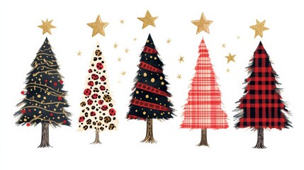 A set of Christmas trees of different designs