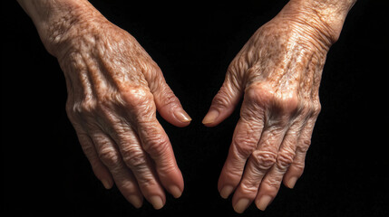 Fototapeta premium Documentary-style, high contrast macro of an elderly person's hands, showing age spots and thin skin